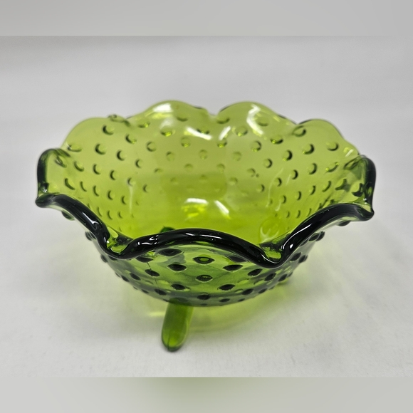 VIKING GLASS green ruffle hobnail dish vintage - Picture 7 of 16